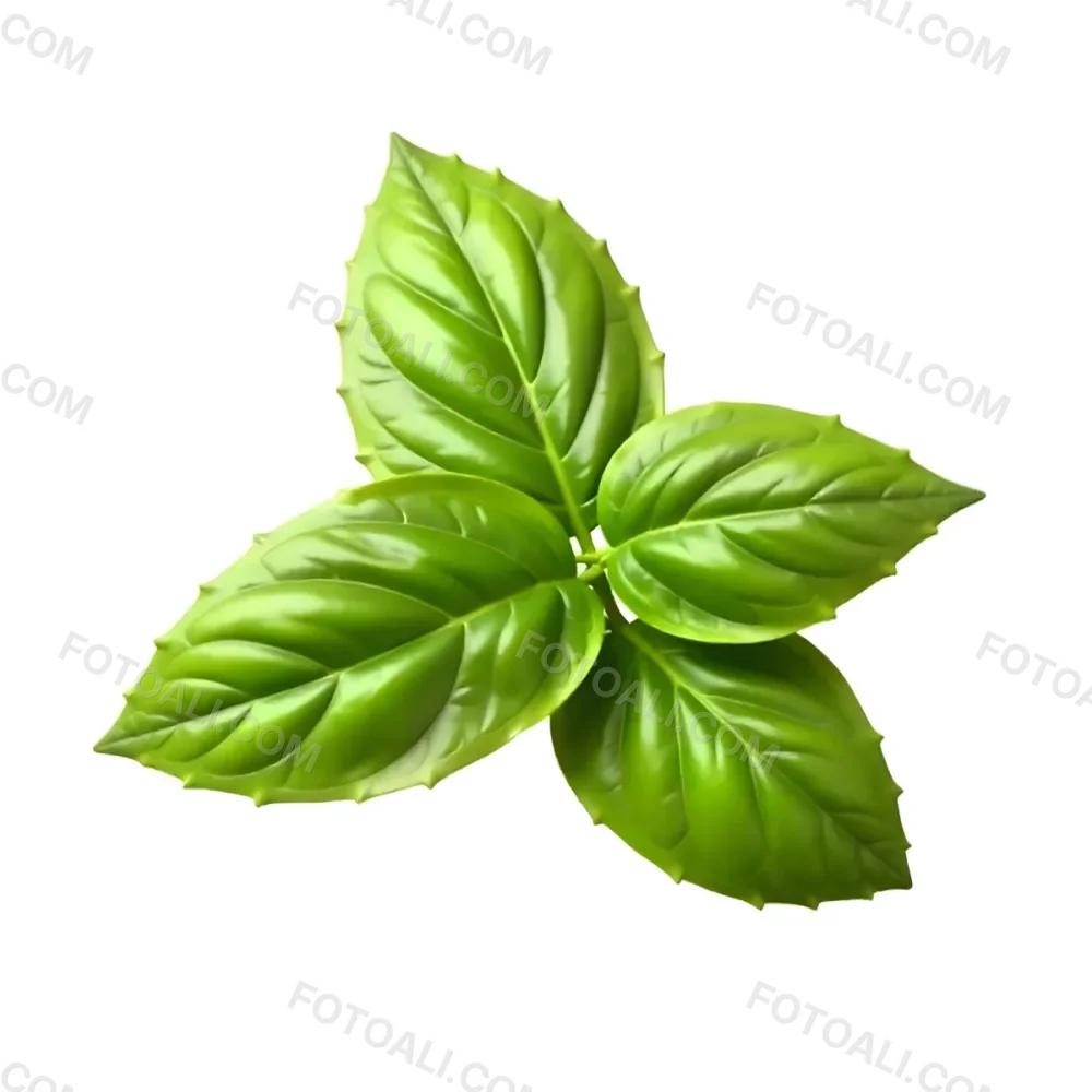 Three Basil Leaves Vibrant Green Color Smooth Texture Arranged In A Triangular Formation Isolated On A White Background Natural Light Culinary Herb 8 Da13