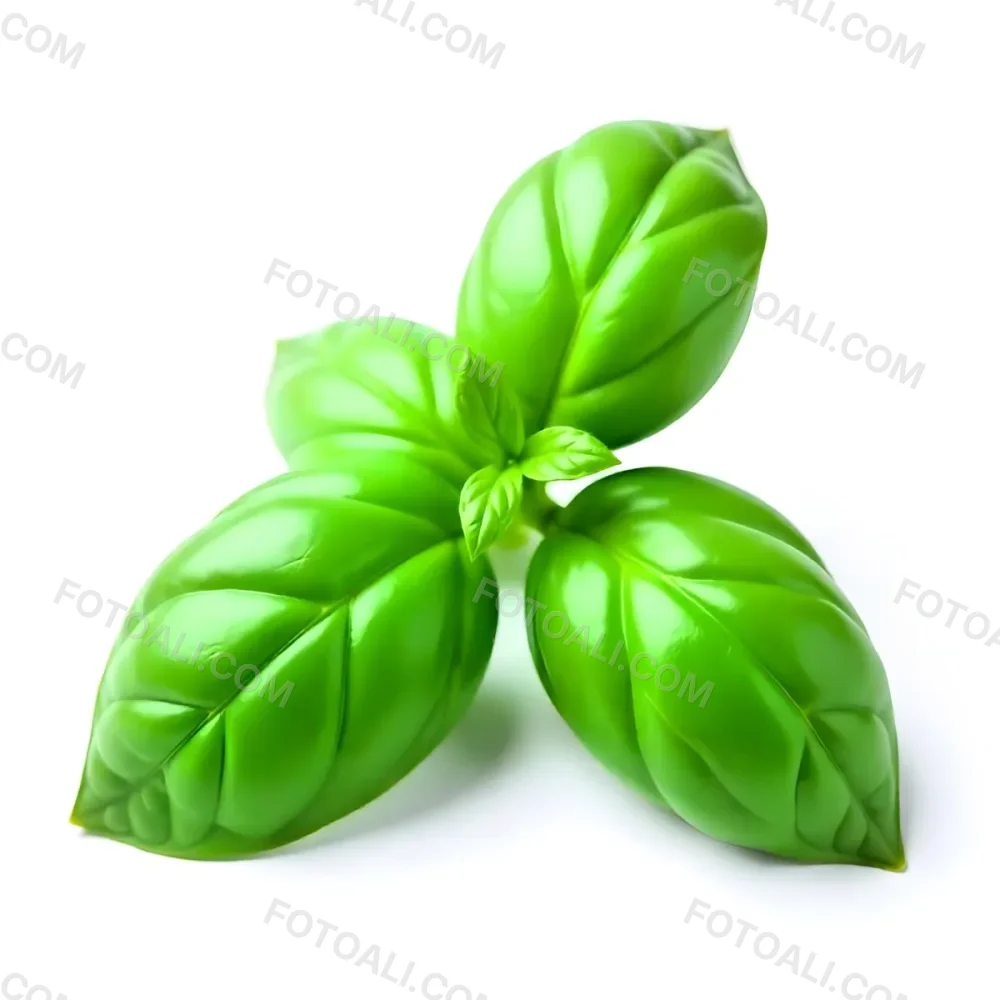 Three Basil Leaves Vibrant Green Color Smooth Texture Arranged In A Triangular Formation Isolated On A White Background Natural Light Culinary Herb 9 9d71