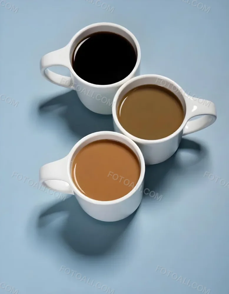 Three Cups Of Coffee Or Tea On A Blue Background 1 0498