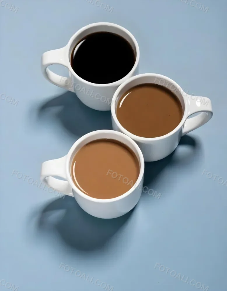 Three Cups Of Coffee Or Tea On A Blue Background 11 3195