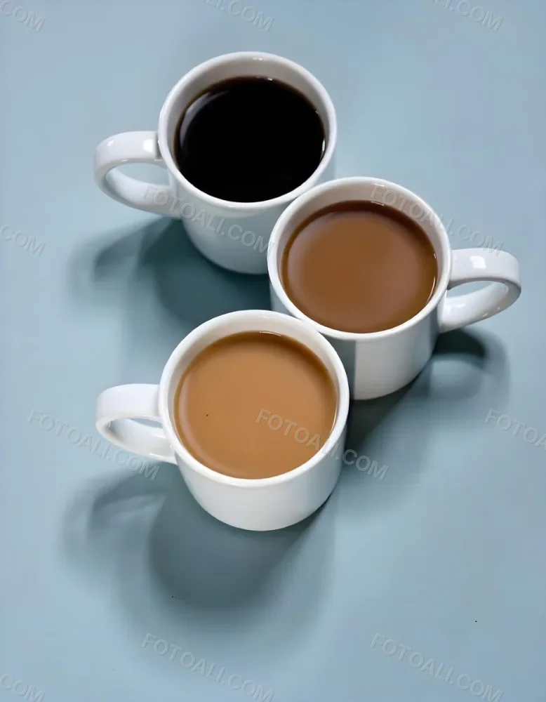 Three Cups Of Coffee Or Tea On A Blue Background 13 140e