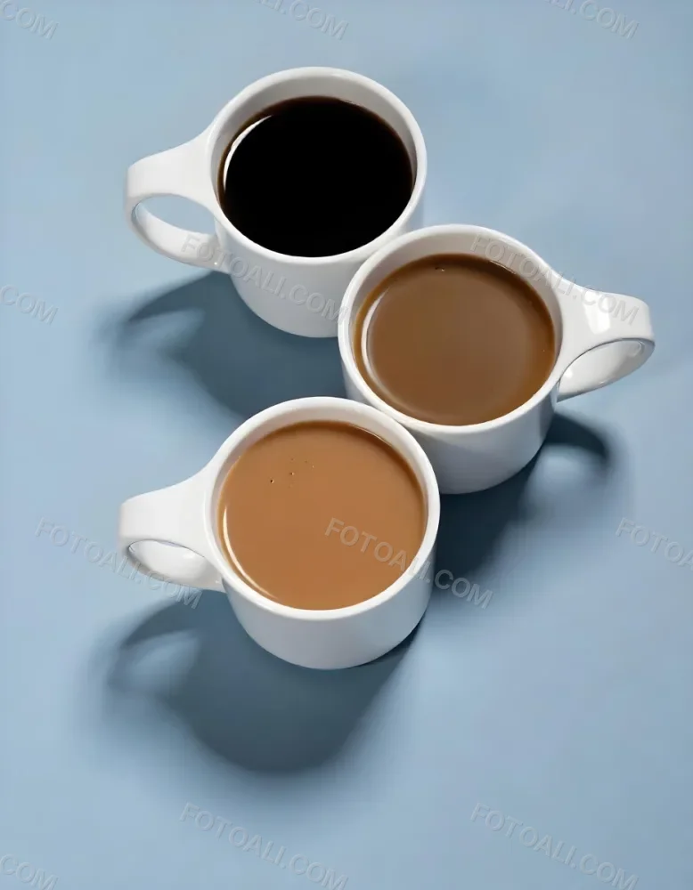 Three Cups Of Coffee Or Tea On A Blue Background 14 0afa