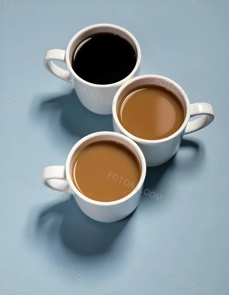 Three Cups Of Coffee Or Tea On A Blue Background 4 0870