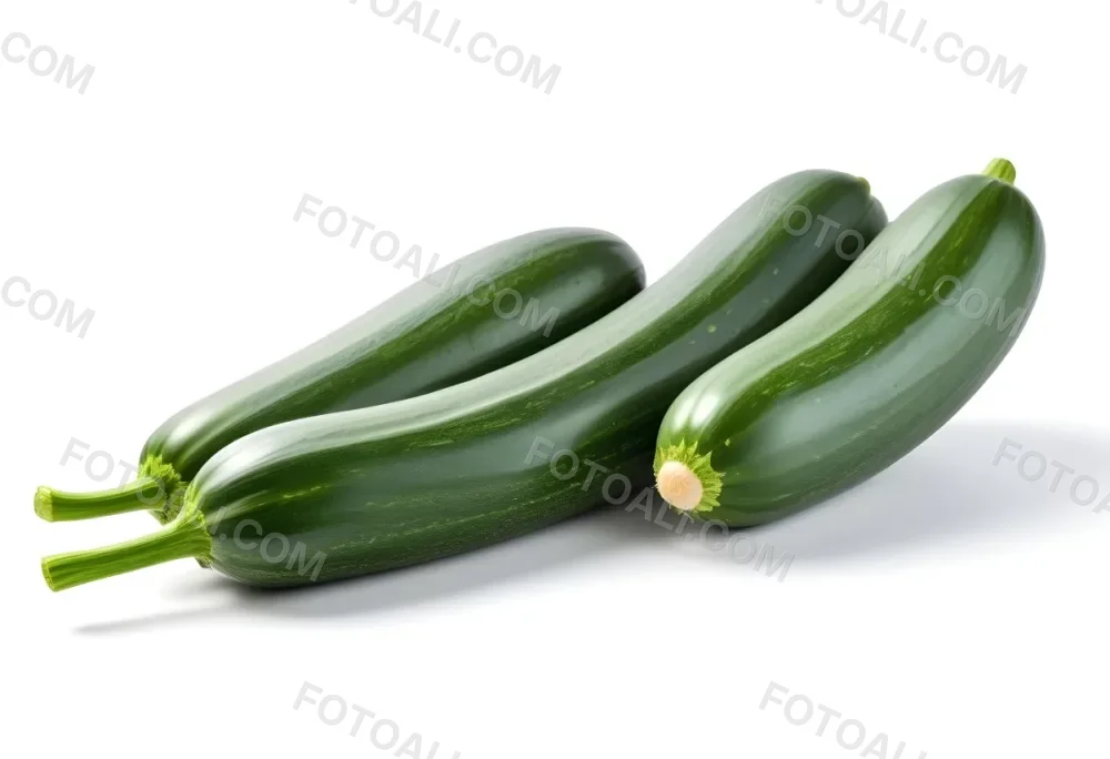 Three Green Zucchini Vegetables On A White Background 6 650e