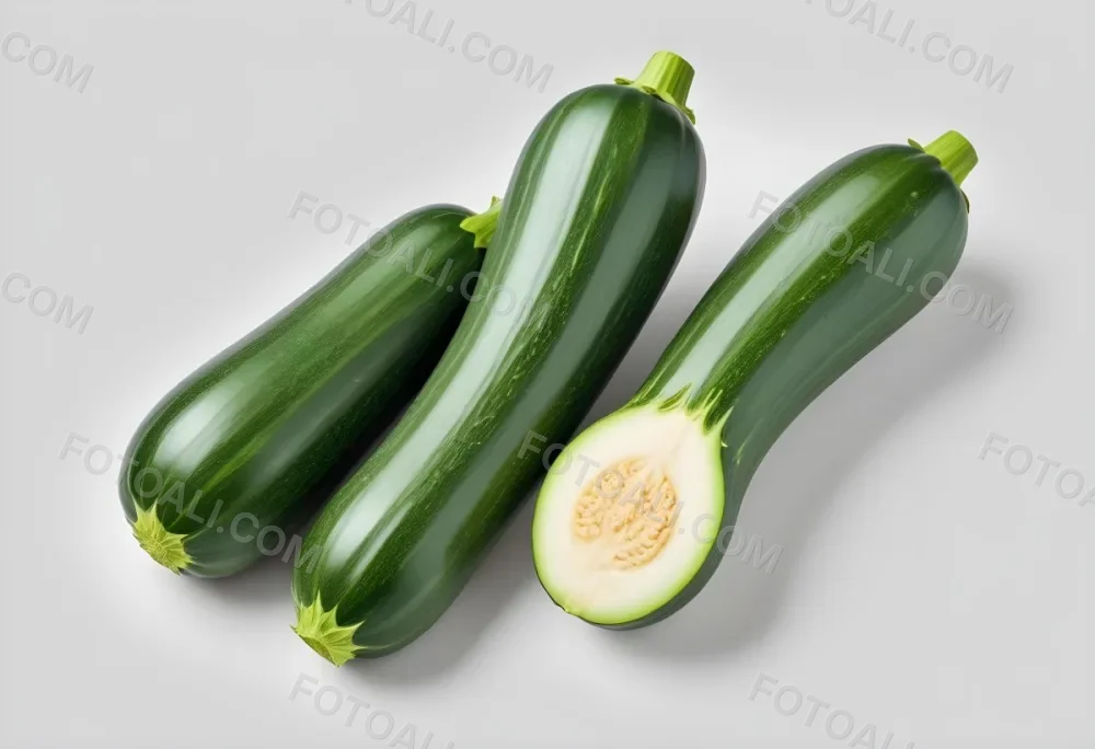 Three Green Zucchini Vegetables On A White Background 8 2581
