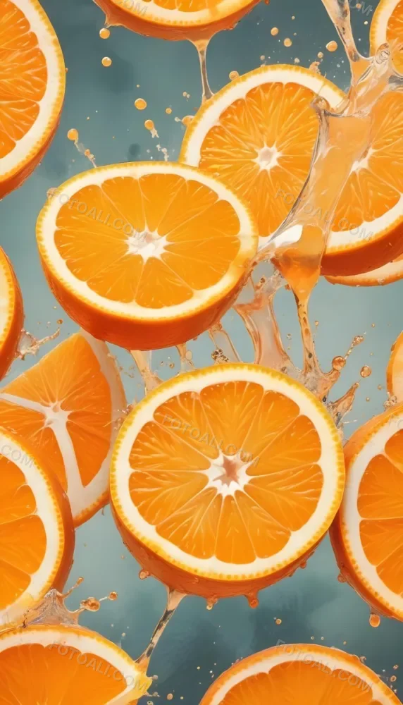 Three Orange Slices Stacked On Top Of Each Other With Juice Splashing Around Them Vibrant Orange Background Refreshing And Juicy Close Up Shot Studio Lighting Dynamic Composition 2 5e7d