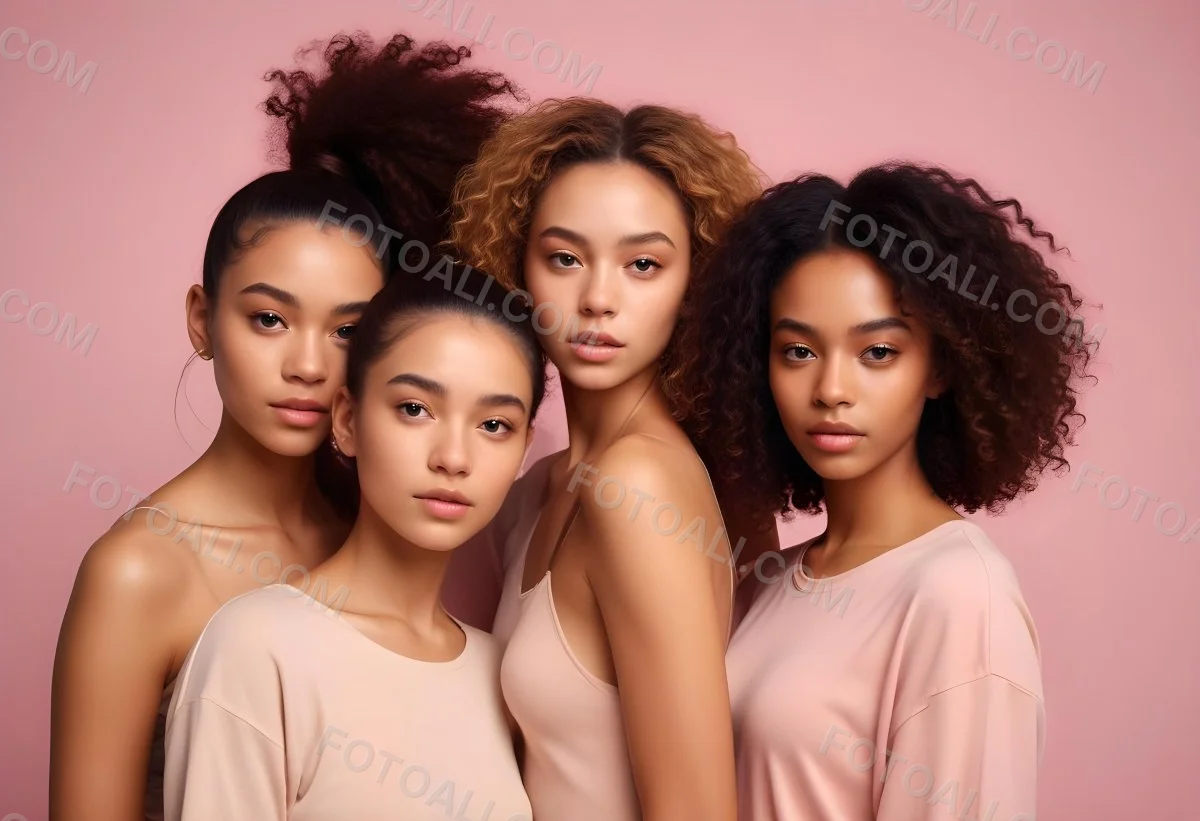 Three Young Women With Diverse Skin Tones And Hair Styles Posing Together In A Studio Setting 6 0041