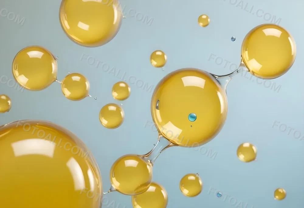 Transparent Bubbles With Blue Liquid Inside Floating In The Air Yellow Background Macro Photography Studio Shot Product Photography Clean And Minimalist 7 Efc2