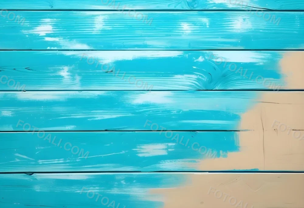 Turquoise Wooden Planks With Visible Grain Light Blue And White Hues Sand On The Bottom Right Corner Horizontal Orientation 21 F60e