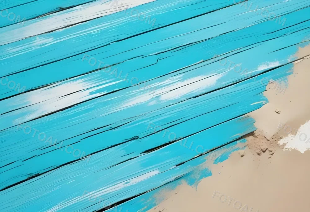 Turquoise Wooden Planks With Visible Grain Light Blue And White Hues Sand On The Bottom Right Corner Horizontal Orientation 31 50de
