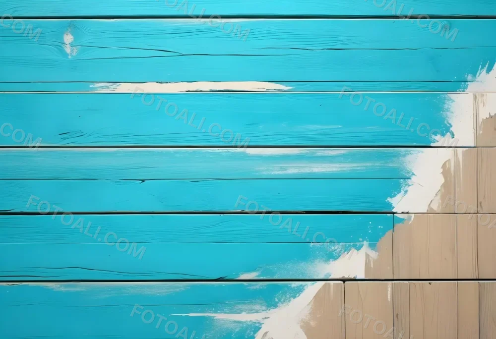 Turquoise Wooden Planks With Visible Grain Light Blue And White Hues Sand On The Bottom Right Corner Horizontal Orientation 34 49b1
