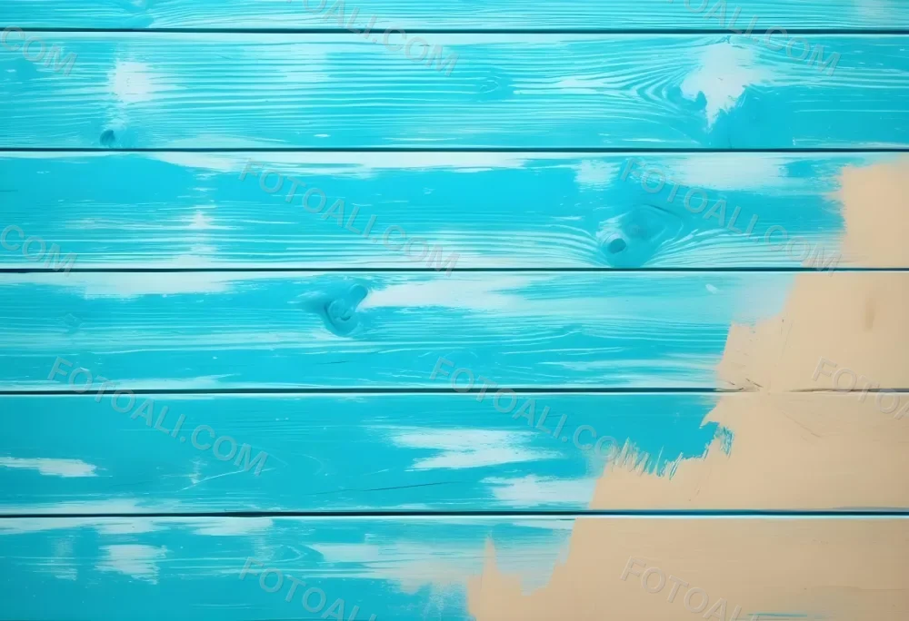 Turquoise Wooden Planks With Visible Grain Light Blue And White Hues Sand On The Bottom Right Corner Horizontal Orientation 36 C58e