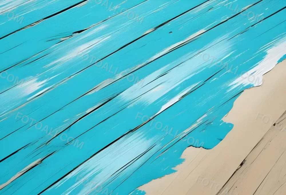 Turquoise Wooden Planks With Visible Grain Light Blue And White Hues Sand On The Bottom Right Corner Horizontal Orientation 37 Ab23