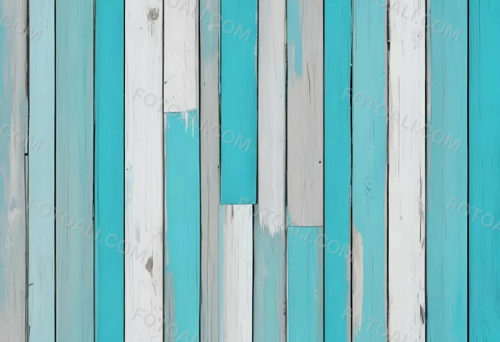Turquoise Wooden Planks With Visible Grain Light Blue And White Hues Sand On The Bottom Right Corner Horizontal Orientation 39 B075