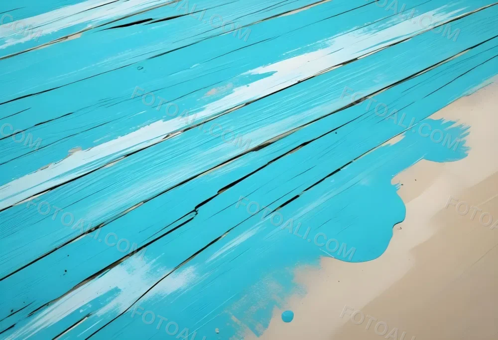 Turquoise Wooden Planks With Visible Grain Light Blue And White Hues Sand On The Bottom Right Corner Horizontal Orientation 4 157f
