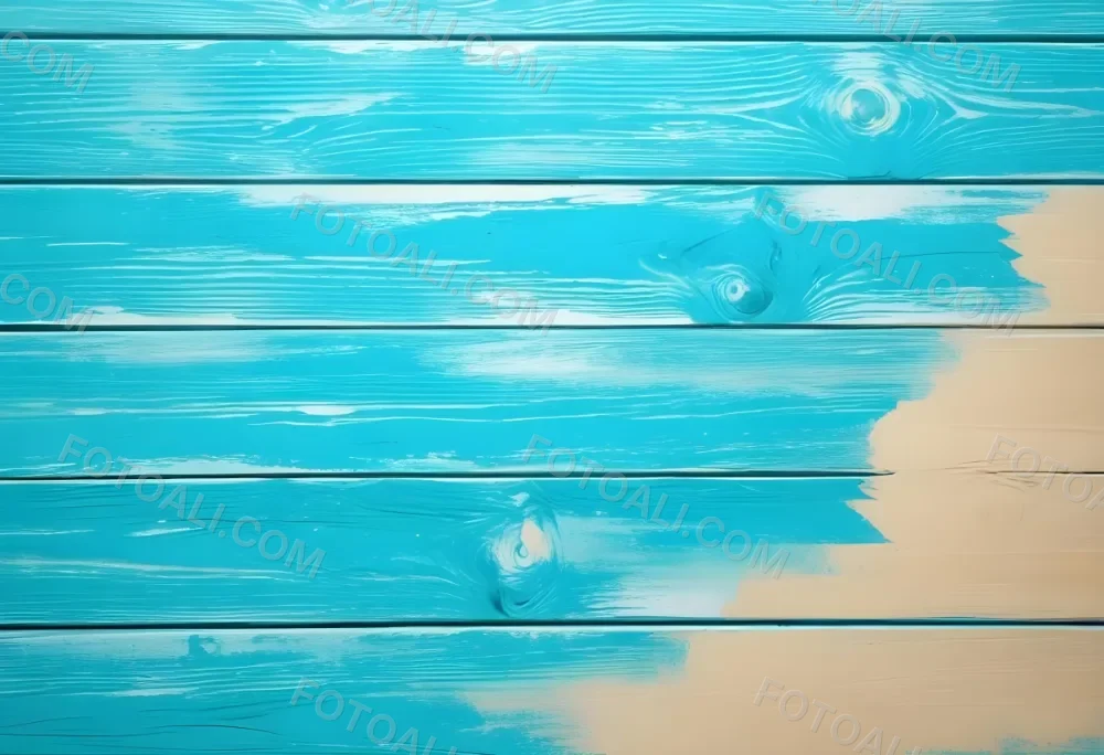 Turquoise Wooden Planks With Visible Grain Light Blue And White Hues Sand On The Bottom Right Corner Horizontal Orientation 40 A7f7
