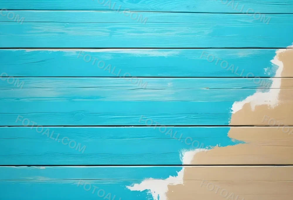 Turquoise Wooden Planks With Visible Grain Light Blue And White Hues Sand On The Bottom Right Corner Horizontal Orientation 5 Bf9b