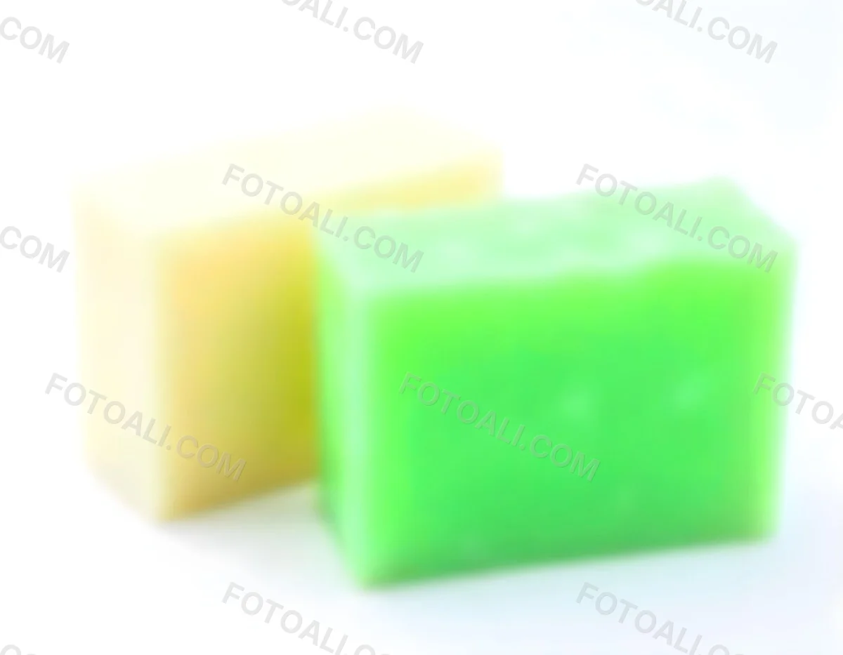 Two Bars Of Soap One White And One Green With Bubbles On Top In A White Background 16 Ee2f