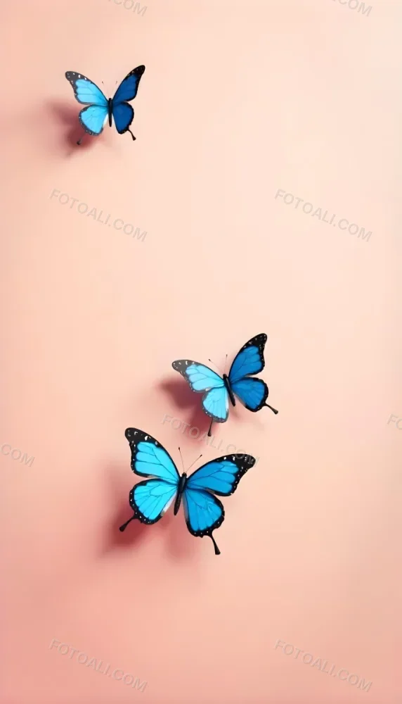 Two Blue Butterflies With Black Edges The Wings Are Open Pink Background Minimalist Centered High Resolution Detailed 8 003a