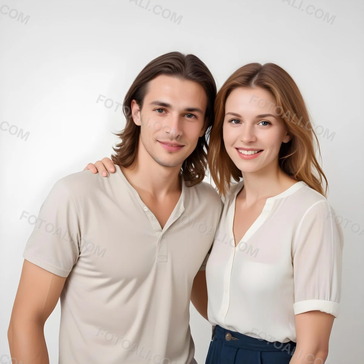 Two Caucasian People Average Age 30 White Background 11 7006