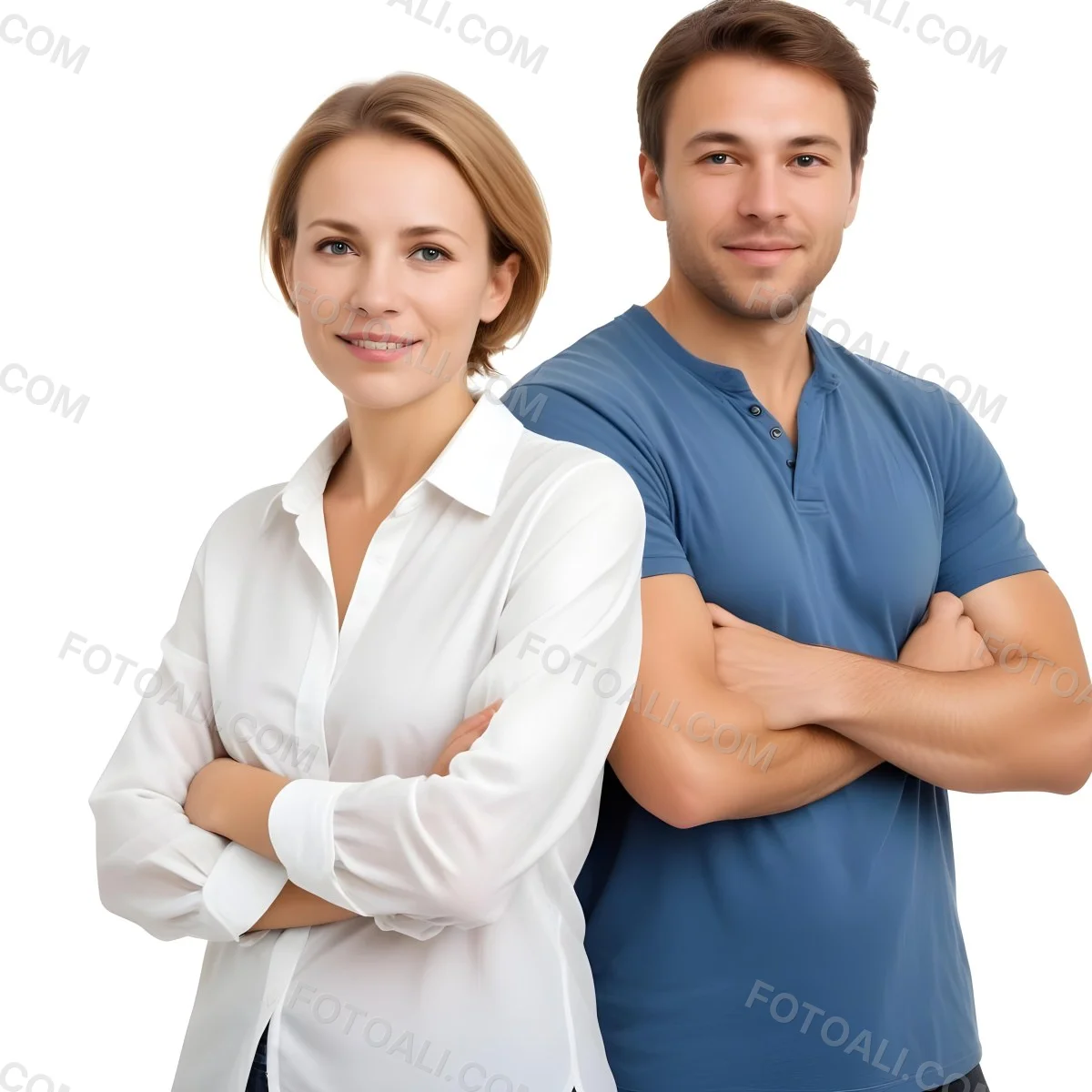 Two Caucasian People Average Age 30 White Background 7 Ecaa