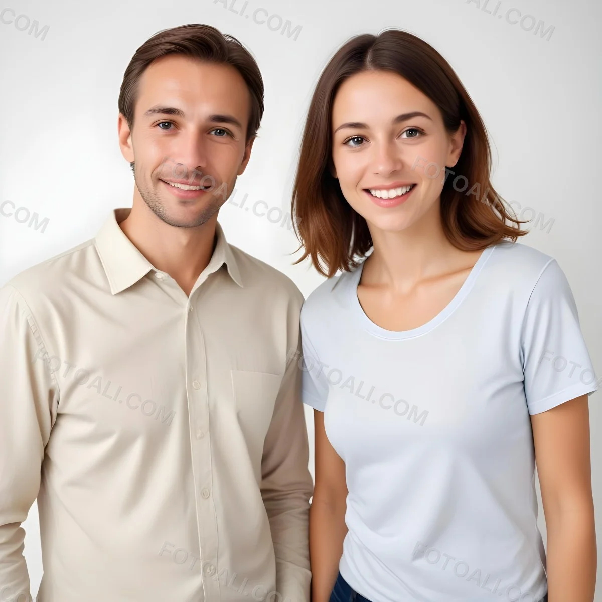 Two Caucasian People Average Age 30 White Background 8 311e