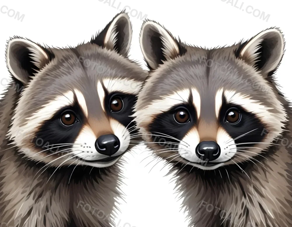 Two Curious Raccoon Faces Peeking Out From Behind A White Background 1 79f6