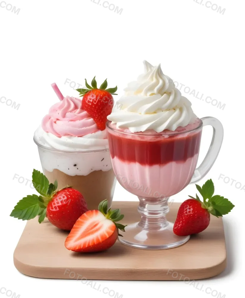 Two Desserts With Strawberries And Whipped Cream One In A Glass And One In A Cup The Desserts Have A Creamy Sweet Appearance And Are Garnished With Fresh Strawberry Slices 1 Afac