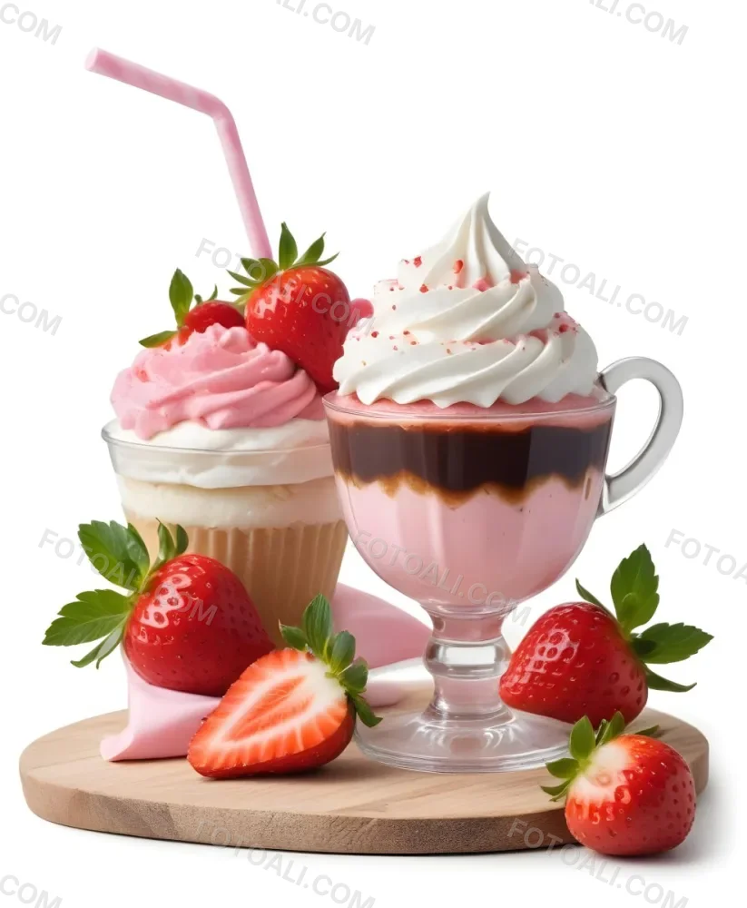 Two Desserts With Strawberries And Whipped Cream One In A Glass And One In A Cup The Desserts Have A Creamy Sweet Appearance And Are Garnished With Fresh Strawberry Slices 3 1192