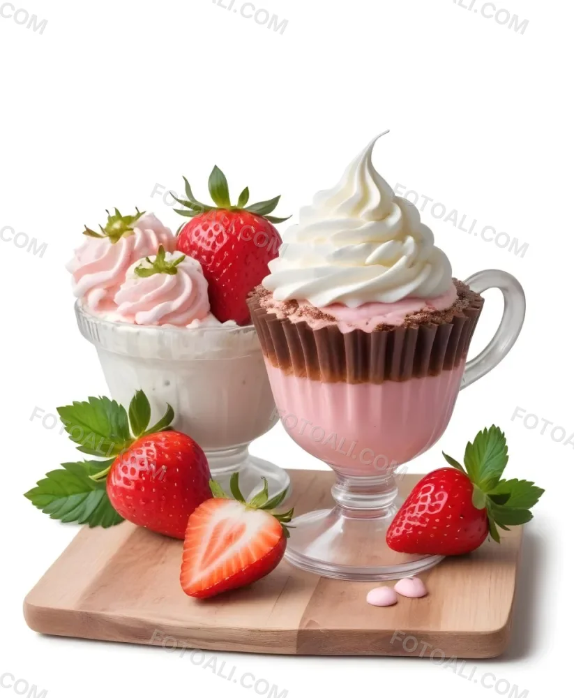 Two Desserts With Strawberries And Whipped Cream One In A Glass And One In A Cup The Desserts Have A Creamy Sweet Appearance And Are Garnished With Fresh Strawberry Slices 4 38fc