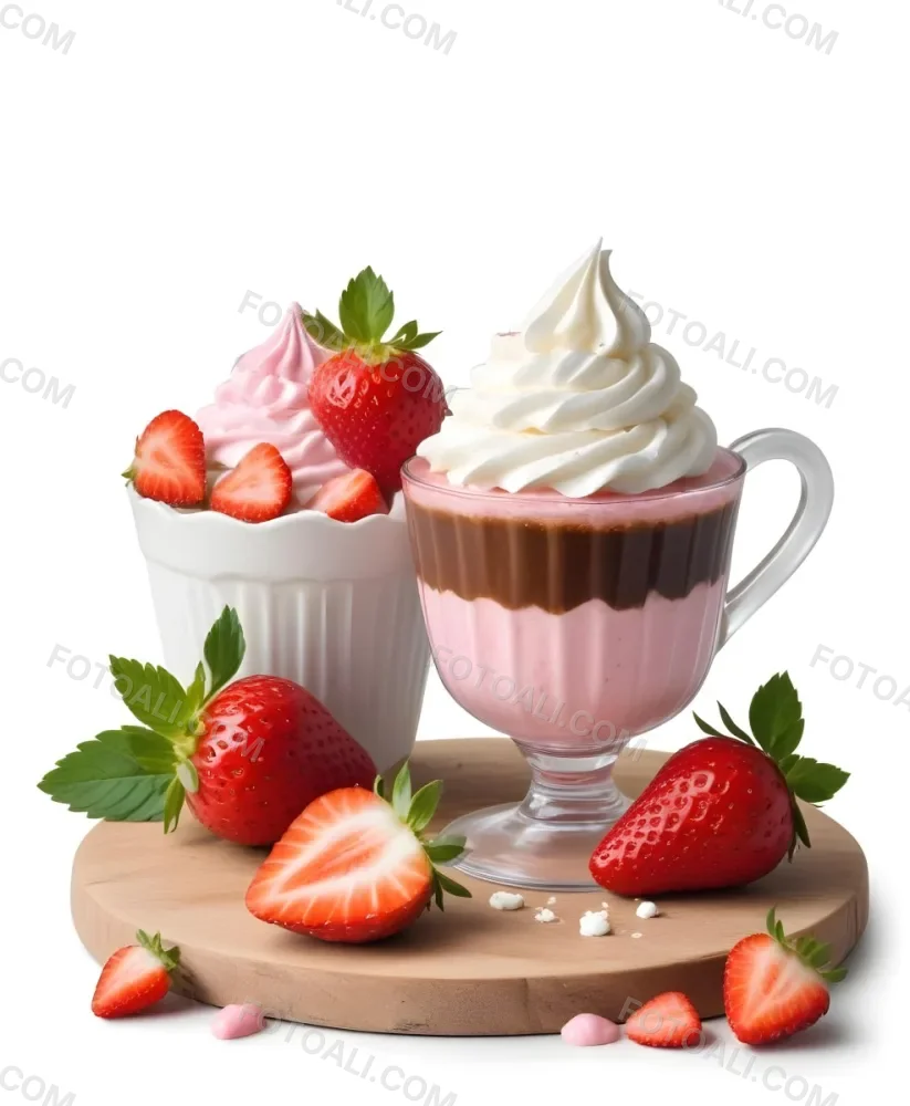 Two Desserts With Strawberries And Whipped Cream One In A Glass And One In A Cup The Desserts Have A Creamy Sweet Appearance And Are Garnished With Fresh Strawberry Slices 5 9631