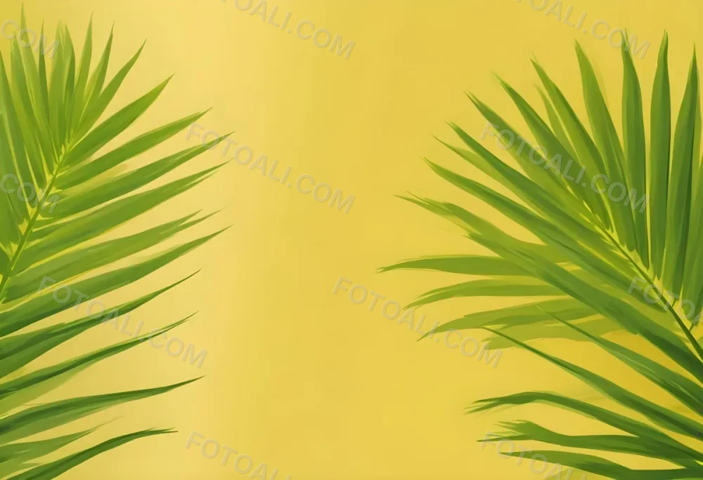 Two Green Palm Leaves On The Sides Symmetrical Composition Vibrant Green Background Tropical Theme Minimalist Design Bright Lighting Clean Aesthetic Summer Vibes Nature Inspired Simple And Elegant 15 01d3