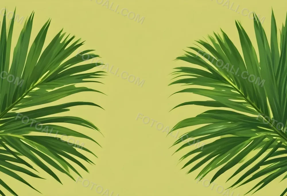 Two Green Palm Leaves On The Sides Symmetrical Composition Vibrant Green Background Tropical Theme Minimalist Design Bright Lighting Clean Aesthetic Summer Vibes Nature Inspired Simple And Elegant 25 2b9f