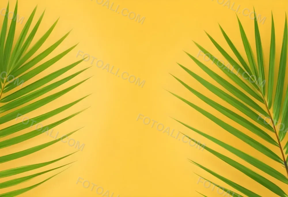 Two Green Palm Leaves On The Sides Symmetrical Composition Vibrant Green Background Tropical Theme Minimalist Design Bright Lighting Clean Aesthetic Summer Vibes Nature Inspired Simple And Elegant 48 8ed3