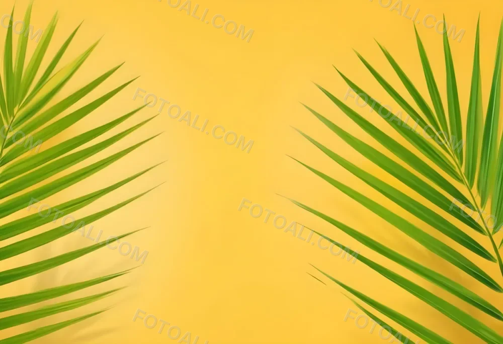 Two Green Palm Leaves On The Sides Symmetrical Composition Vibrant Green Background Tropical Theme Minimalist Design Bright Lighting Clean Aesthetic Summer Vibes Nature Inspired Simple And Elegant 5 3c7e