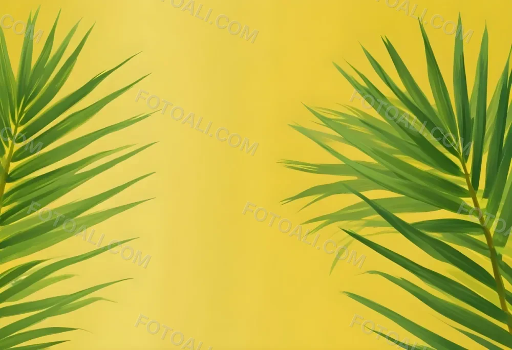 Two Green Palm Leaves On The Sides Symmetrical Composition Vibrant Green Background Tropical Theme Minimalist Design Bright Lighting Clean Aesthetic Summer Vibes Nature Inspired Simple And Elegant 9 8fdc