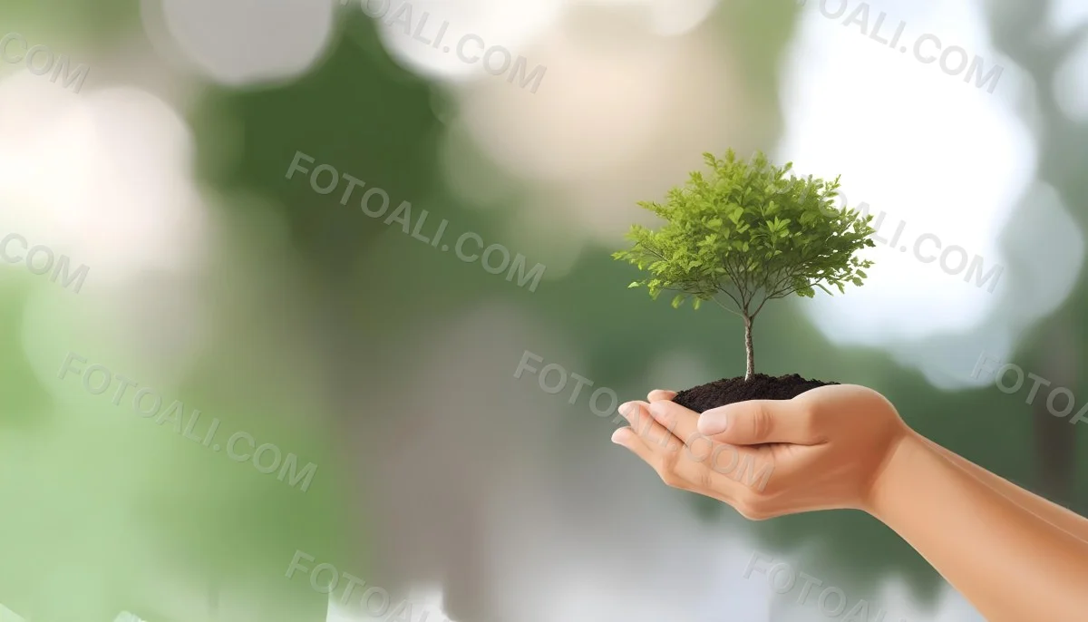 Two Hands Holding A Small Tree With Green Leaves And White Soil Blurred Green And White Background 11 3930