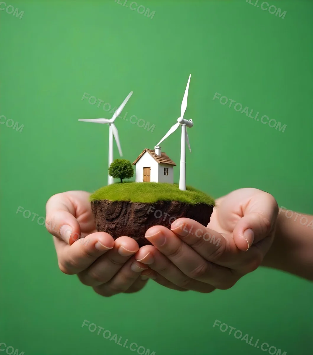 Two Hands Protecting A Green Earth Globe The Globe Is Covered In Lush Green Vegetation The Background Is A Blur Of Green Foliage 12 B56c