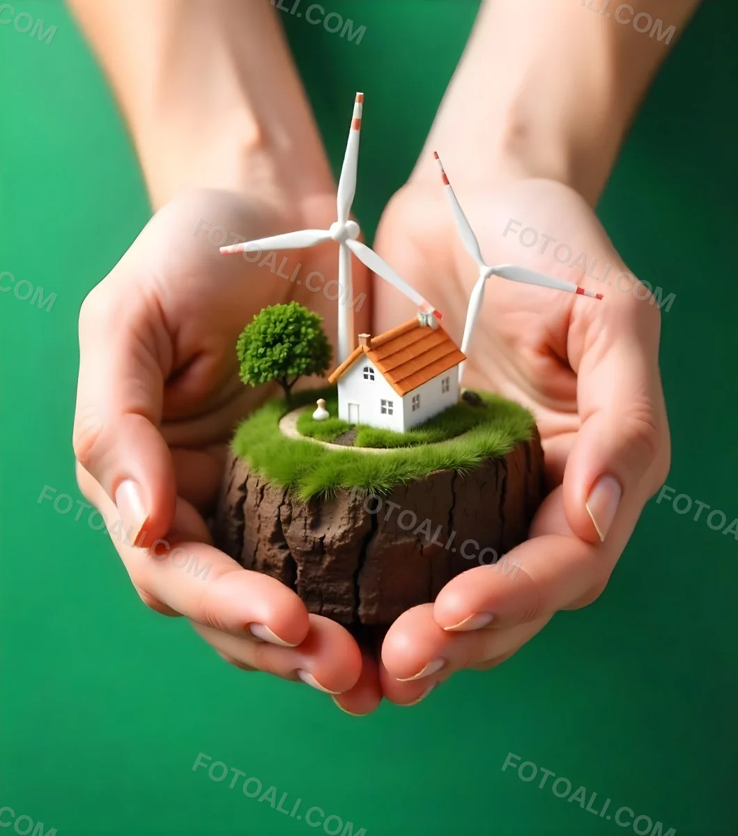 Two Hands Protecting A Green Earth Globe The Globe Is Covered In Lush Green Vegetation The Background Is A Blur Of Green Foliage 15 A677