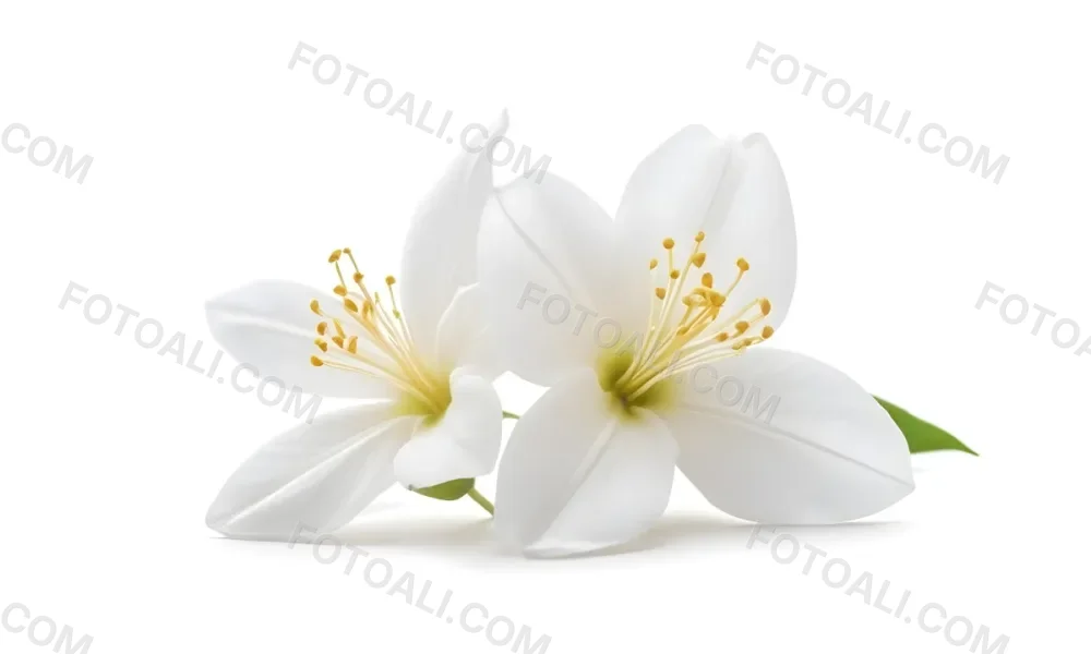 Two Jasmine Flowers With Yellow Petals And White Stamens Close Up Shot Soft Lighting Against A Plain White Background Focus On The Delicate Details Of The Flower 16 4ace