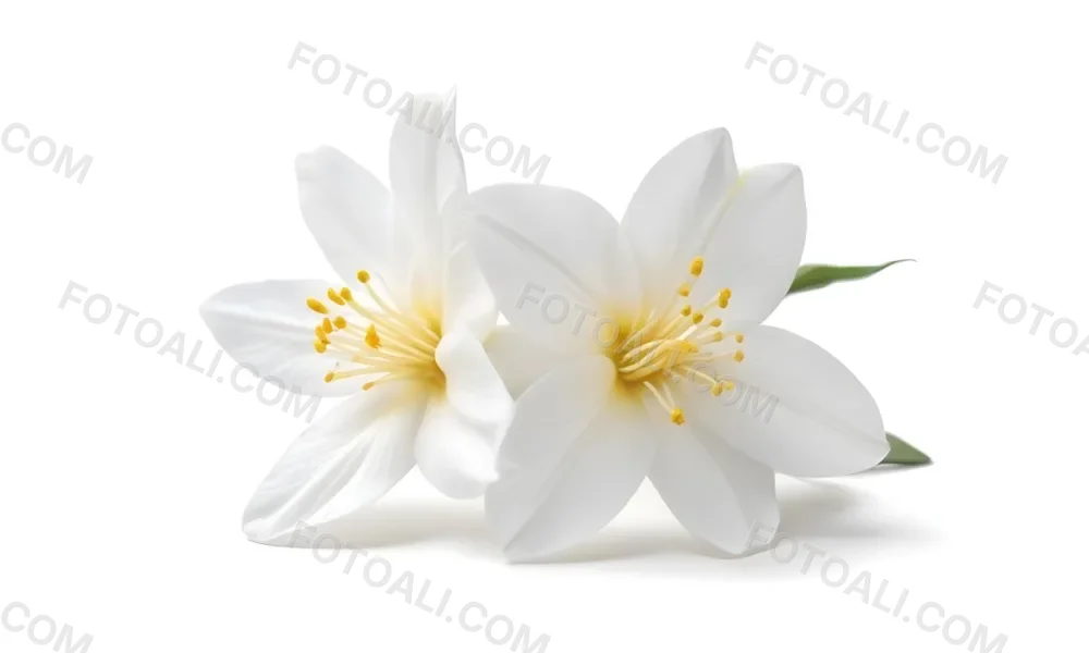 Two Jasmine Flowers With Yellow Petals And White Stamens Close Up Shot Soft Lighting Against A Plain White Background Focus On The Delicate Details Of The Flower 29 7fdc