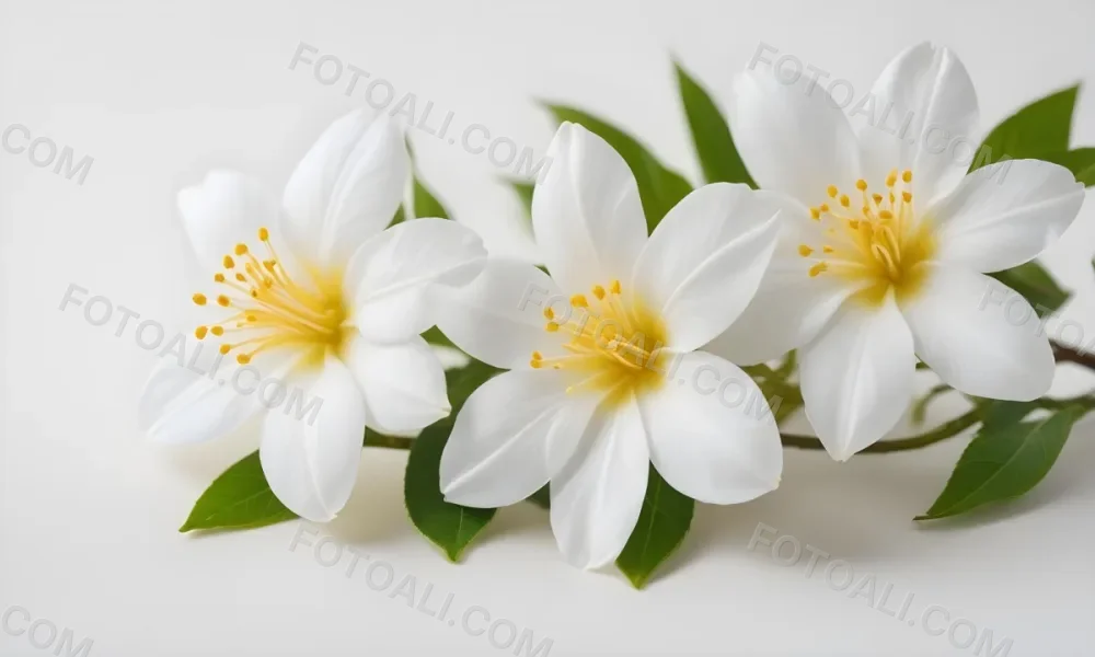 Two Jasmine Flowers With Yellow Petals And White Stamens Close Up Shot Soft Lighting Against A Plain White Background Focus On The Delicate Details Of The Flower 35 7a16