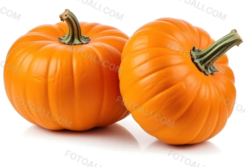 Two Large Orange Pumpkins On A White Background 2 2bb4