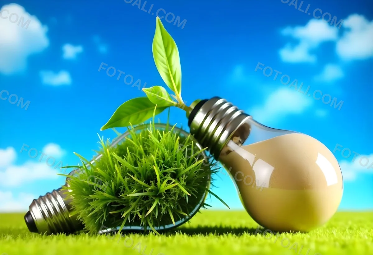 Two Light Bulbs One With Green Grass And Leaves Growing Out Of It The Other Filled With Sand On A Green Field With A Blue Sky 23 9148