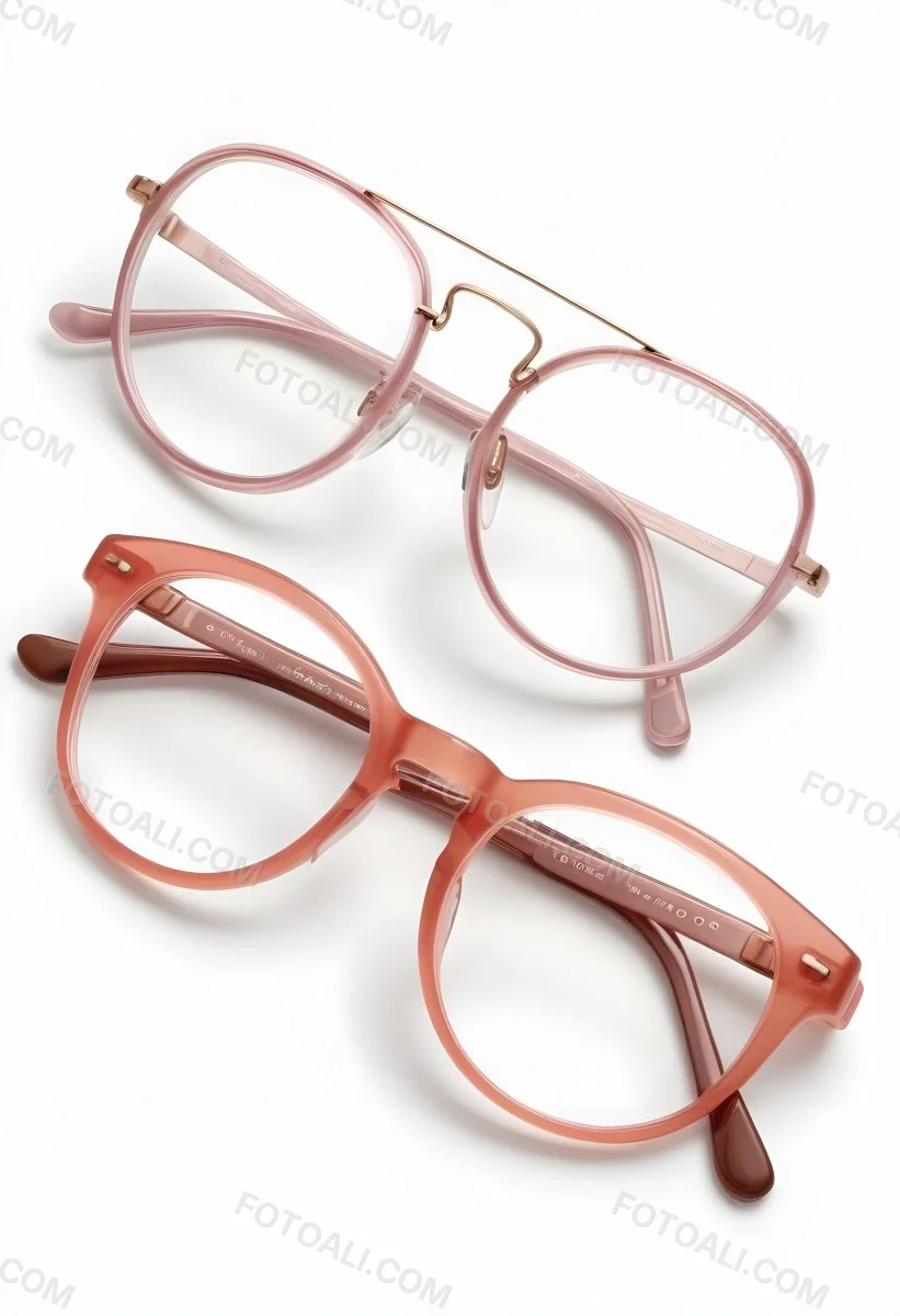 Two Pairs Of Eyeglasses With Pink And Brown Frames On A White Background 4 8255