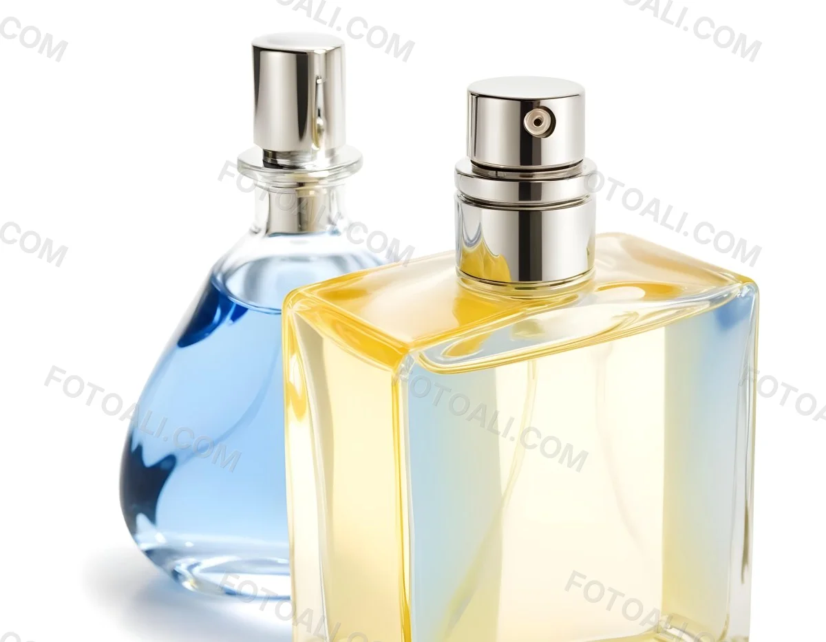 Two Perfume Bottles One With A Blue Liquid And The Other With A White Liquid White Background 11 4428