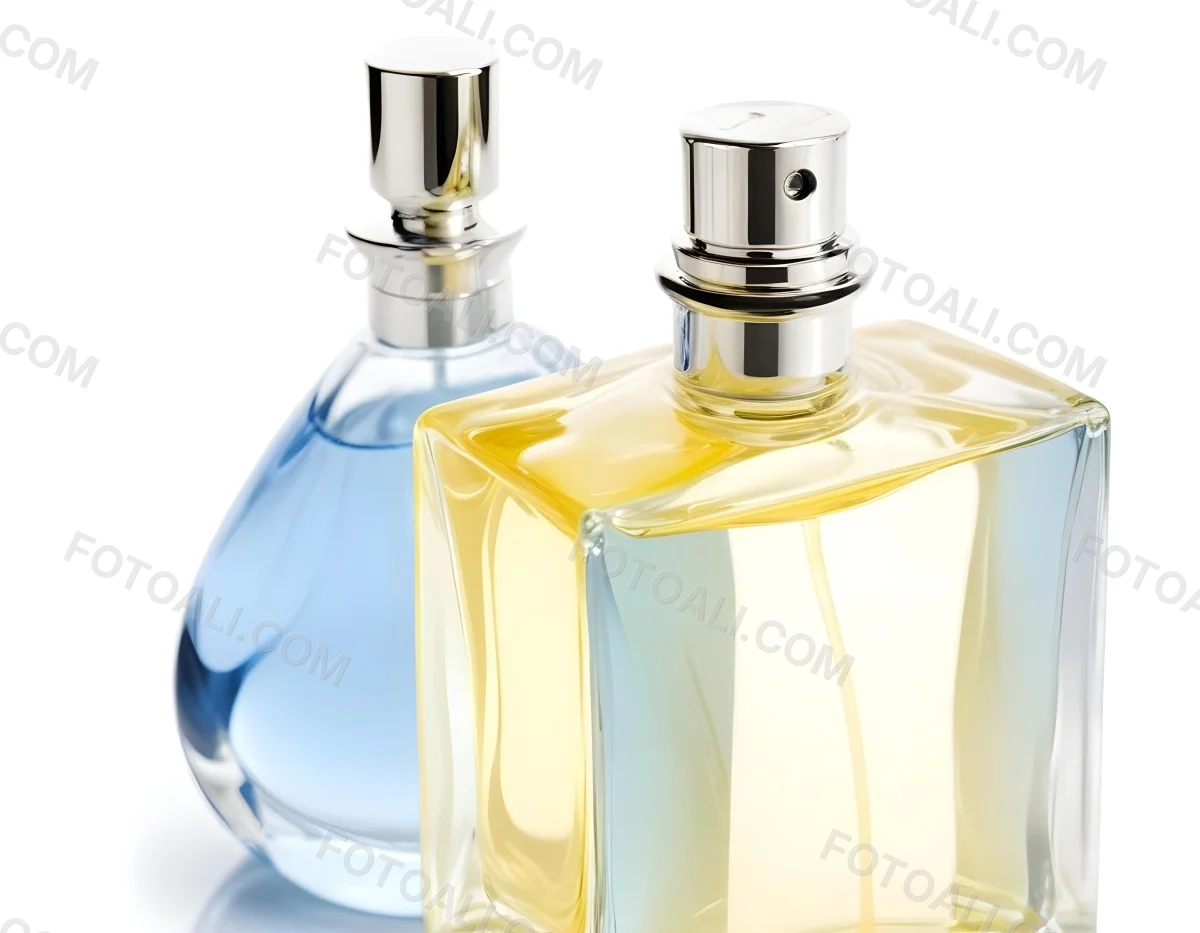 Two Perfume Bottles One With A Blue Liquid And The Other With A White Liquid White Background 13 4add