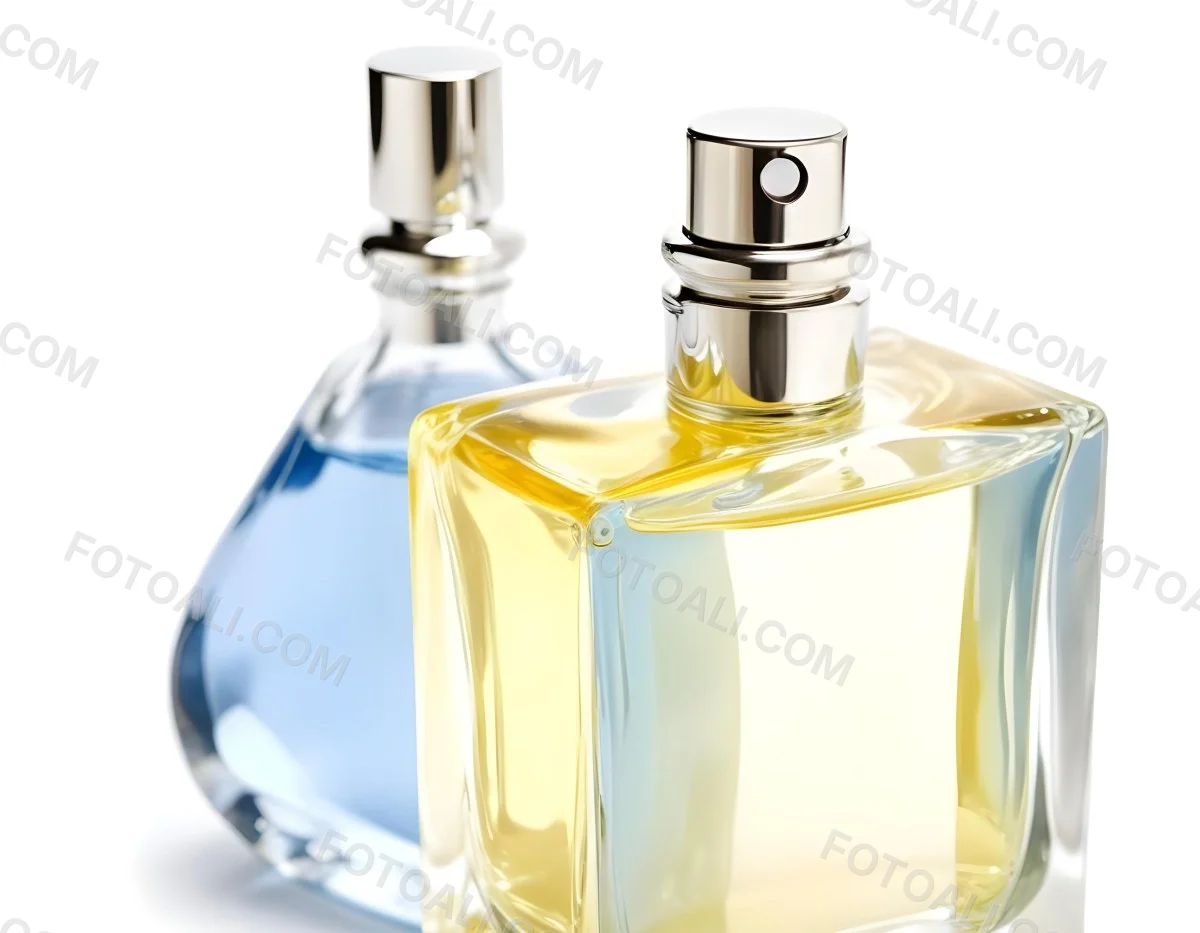 Two Perfume Bottles One With A Blue Liquid And The Other With A White Liquid White Background 17 C841