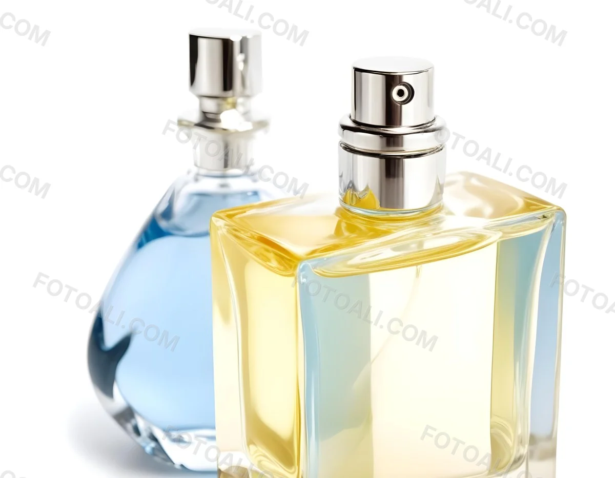 Two Perfume Bottles One With A Blue Liquid And The Other With A White Liquid White Background 19 Dd7e