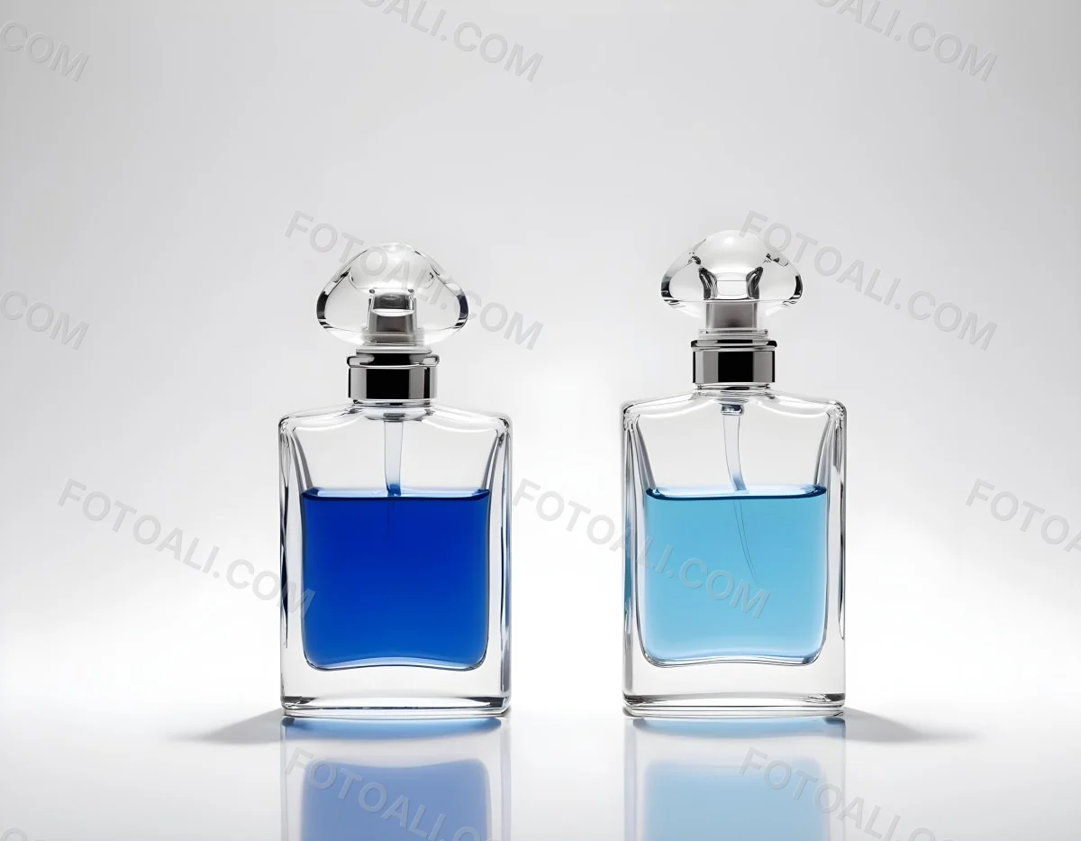 Two Perfume Bottles One With A Blue Liquid And The Other With A White Liquid White Background 2 1597